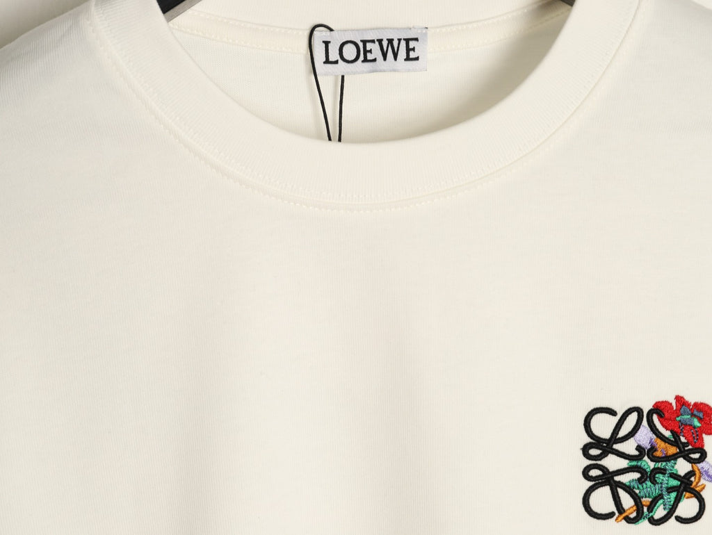Loewe White Floral Embroidered-Logo Long-Sleeve Top