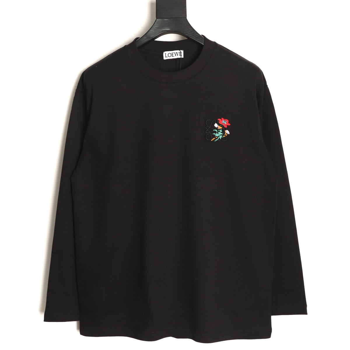 Loewe Black Floral Embroidered-Logo Long-Sleeve Top