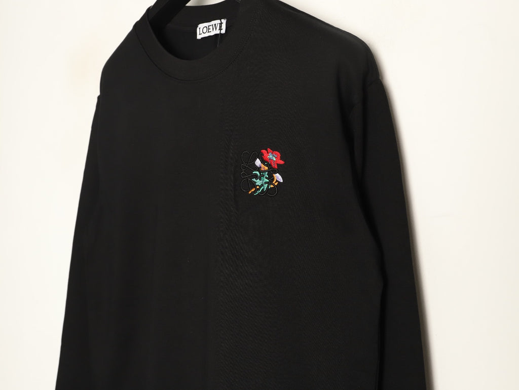 Loewe Black Floral Embroidered-Logo Long-Sleeve Top