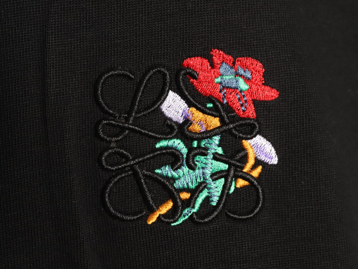 Loewe Black Floral Embroidered-Logo Long-Sleeve Top