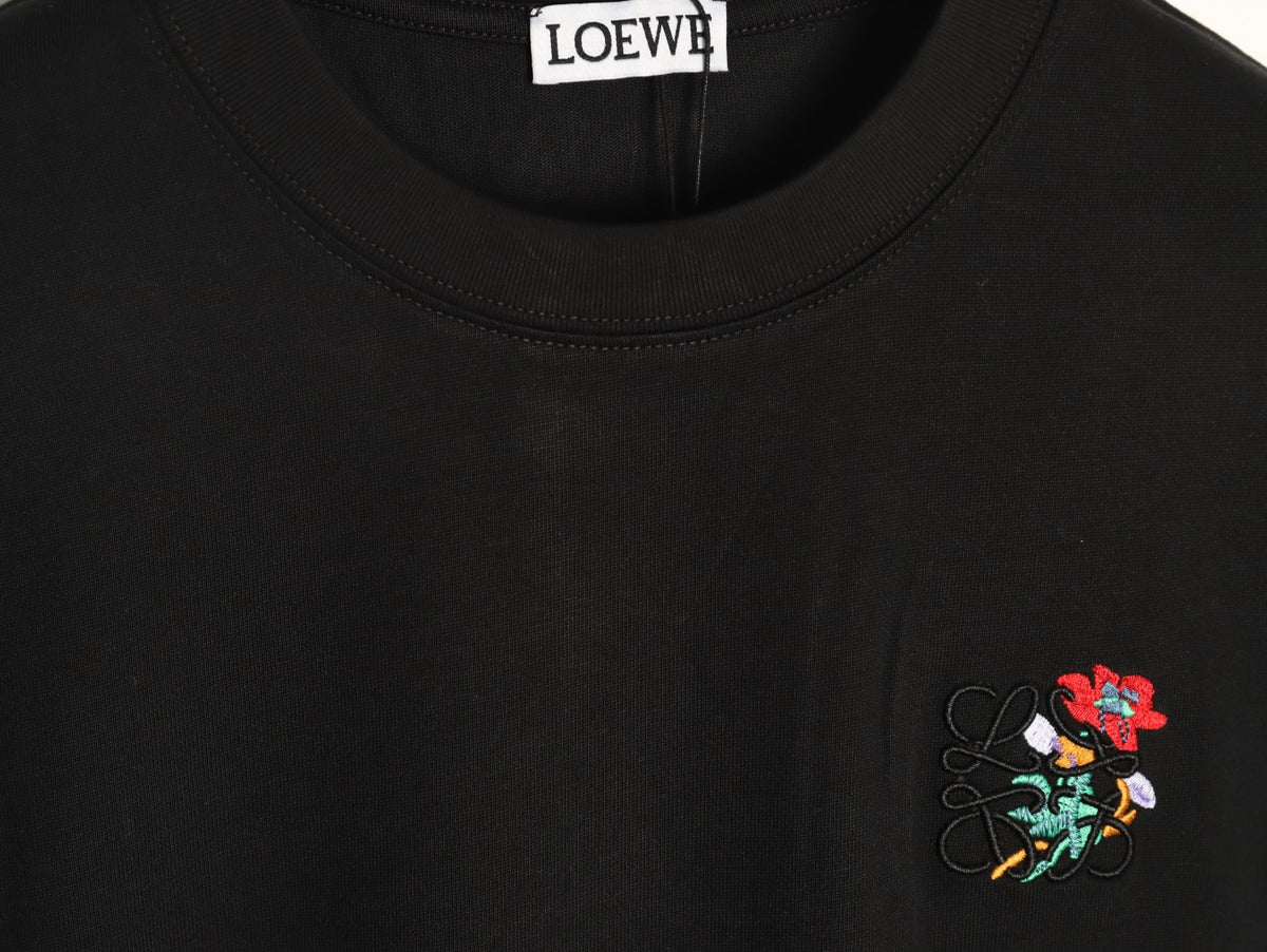 Loewe Black Floral Embroidered-Logo Long-Sleeve Top