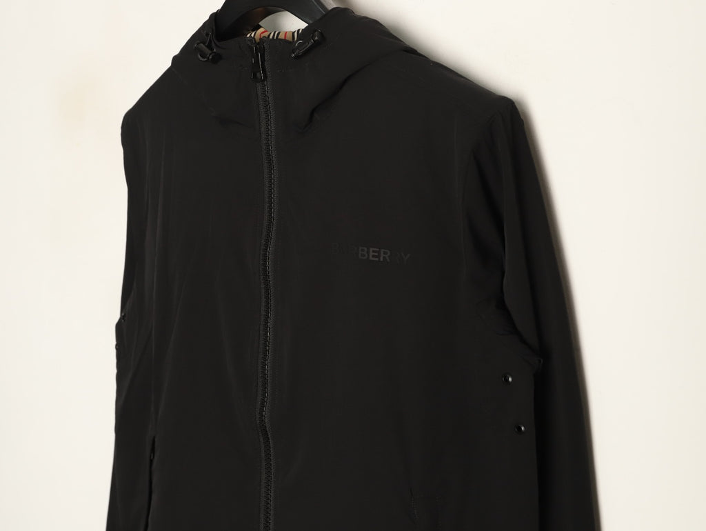 Burberry Black Striped Hood-Lining Zip Jacket