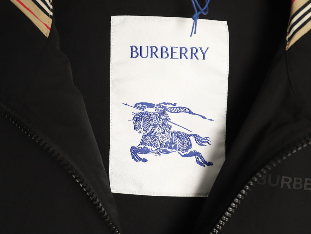 Burberry Black Striped Hood-Lining Zip Jacket
