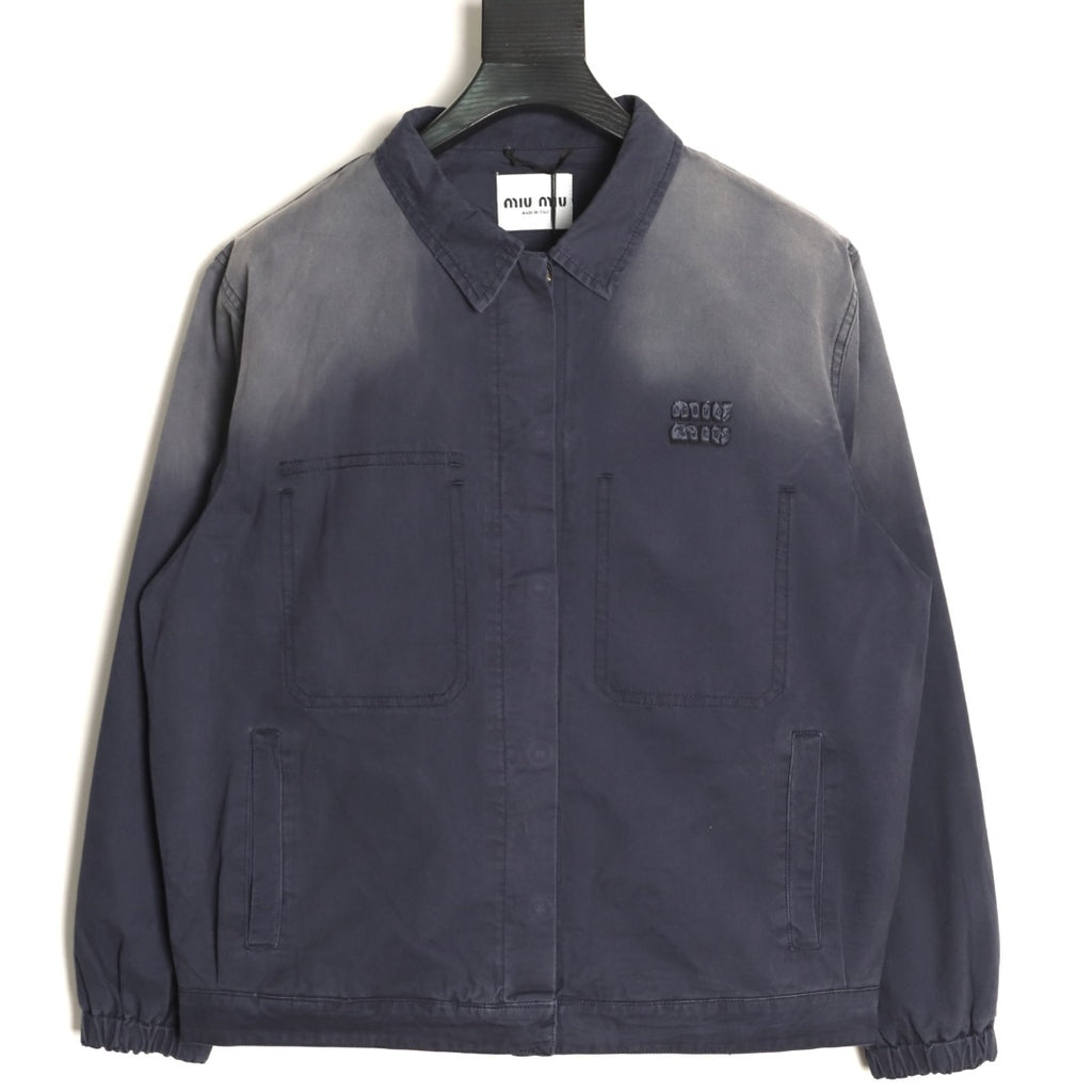 Miu Miu Gray Gradient-Wash Boxy Workwear Jacket