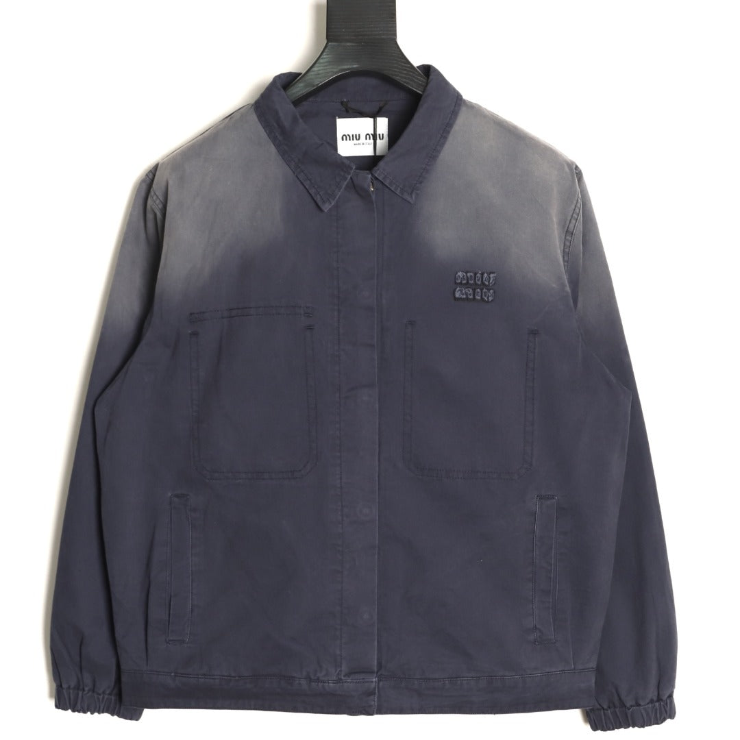 Miu Miu Gray Gradient-Wash Boxy Workwear Jacket