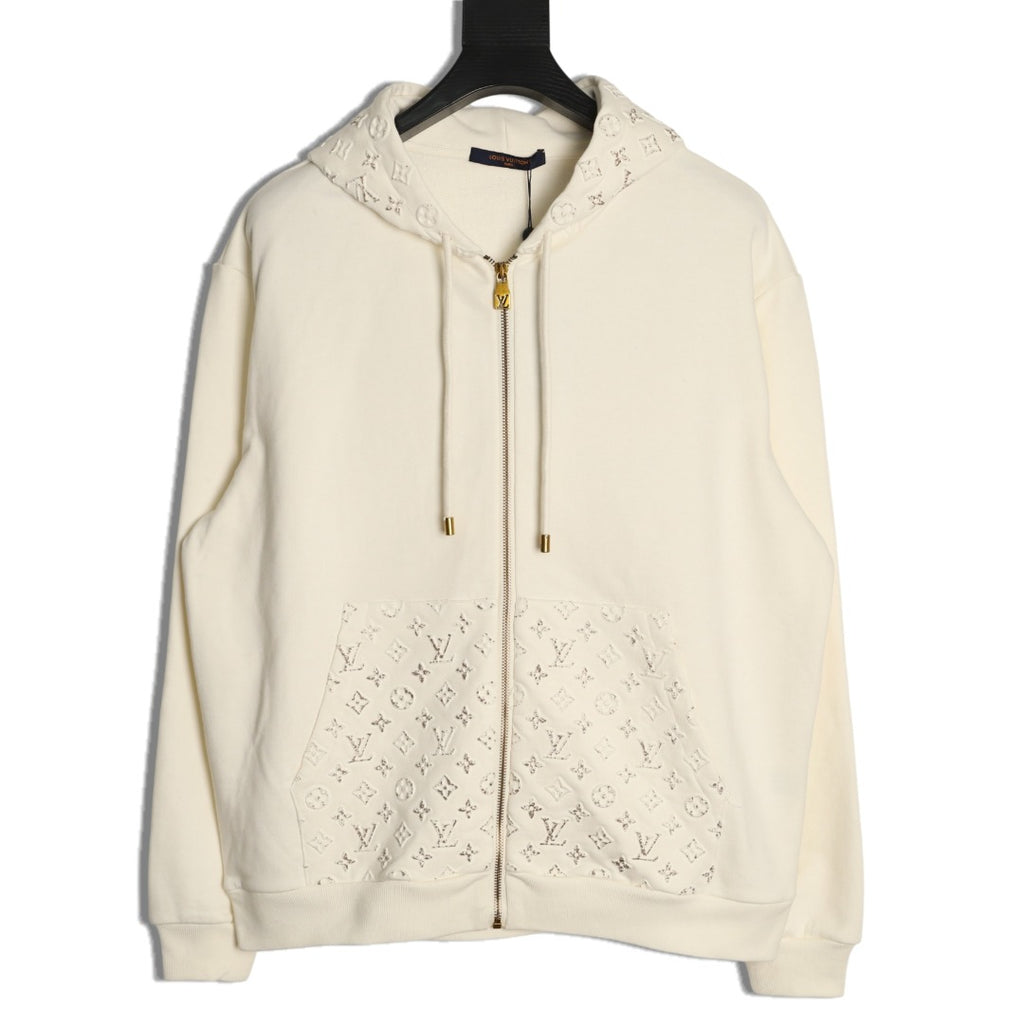Louis Vuitton Ivory Raised-Monogram Zip Hoodie