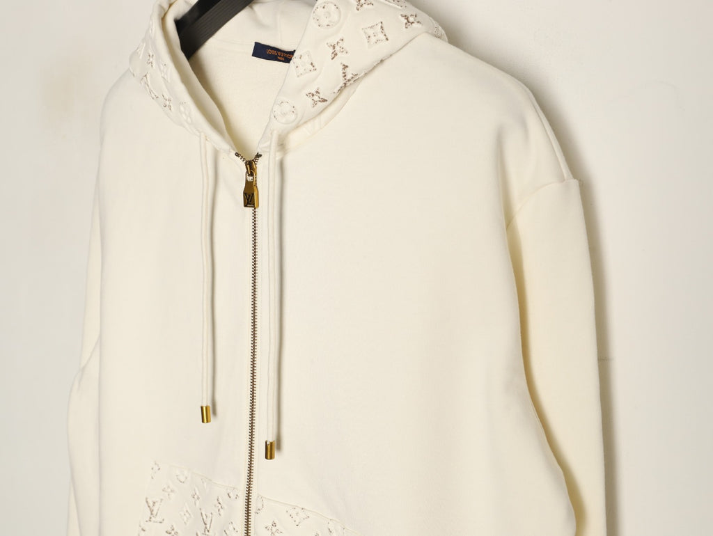 Louis Vuitton Ivory Raised-Monogram Zip Hoodie