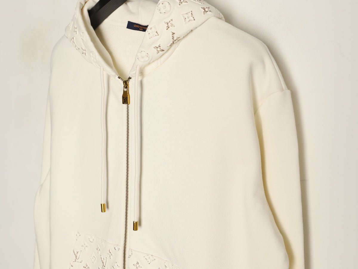 Louis Vuitton Ivory Raised-Monogram Zip Hoodie