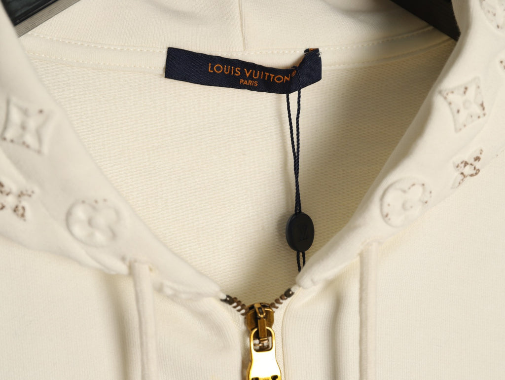 Louis Vuitton Ivory Raised-Monogram Zip Hoodie