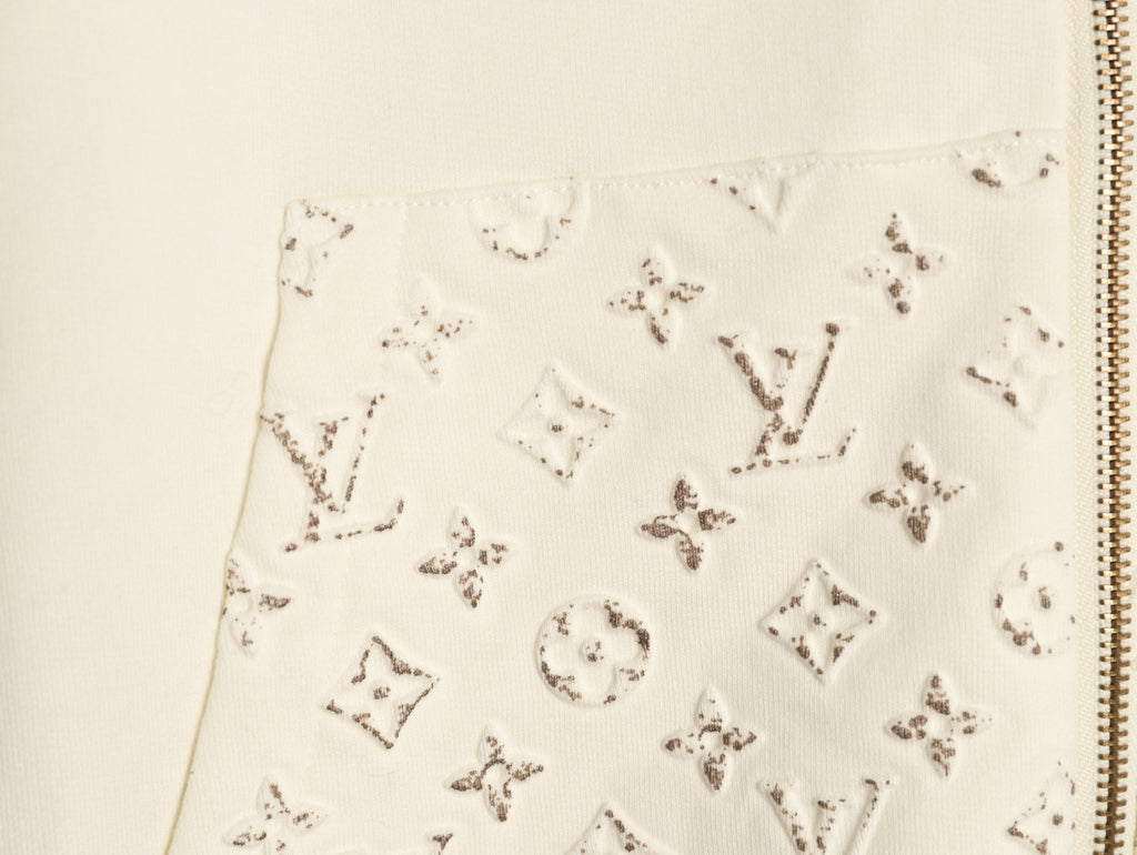 Louis Vuitton Ivory Raised-Monogram Zip Hoodie
