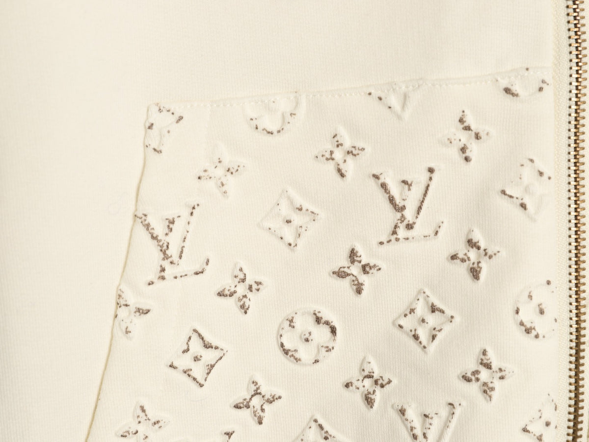 Louis Vuitton Ivory Raised-Monogram Zip Hoodie