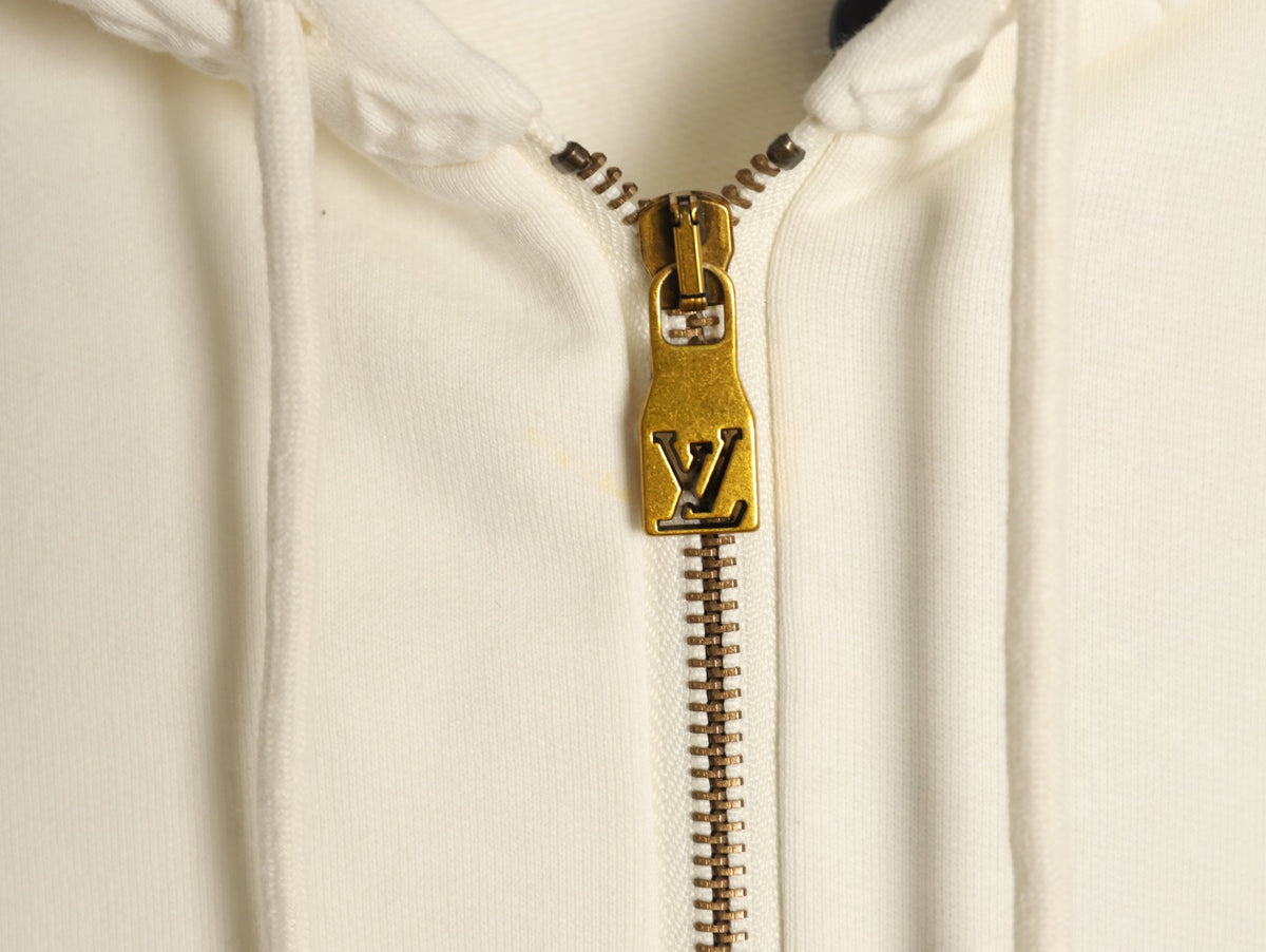 Louis Vuitton Ivory Raised-Monogram Zip Hoodie