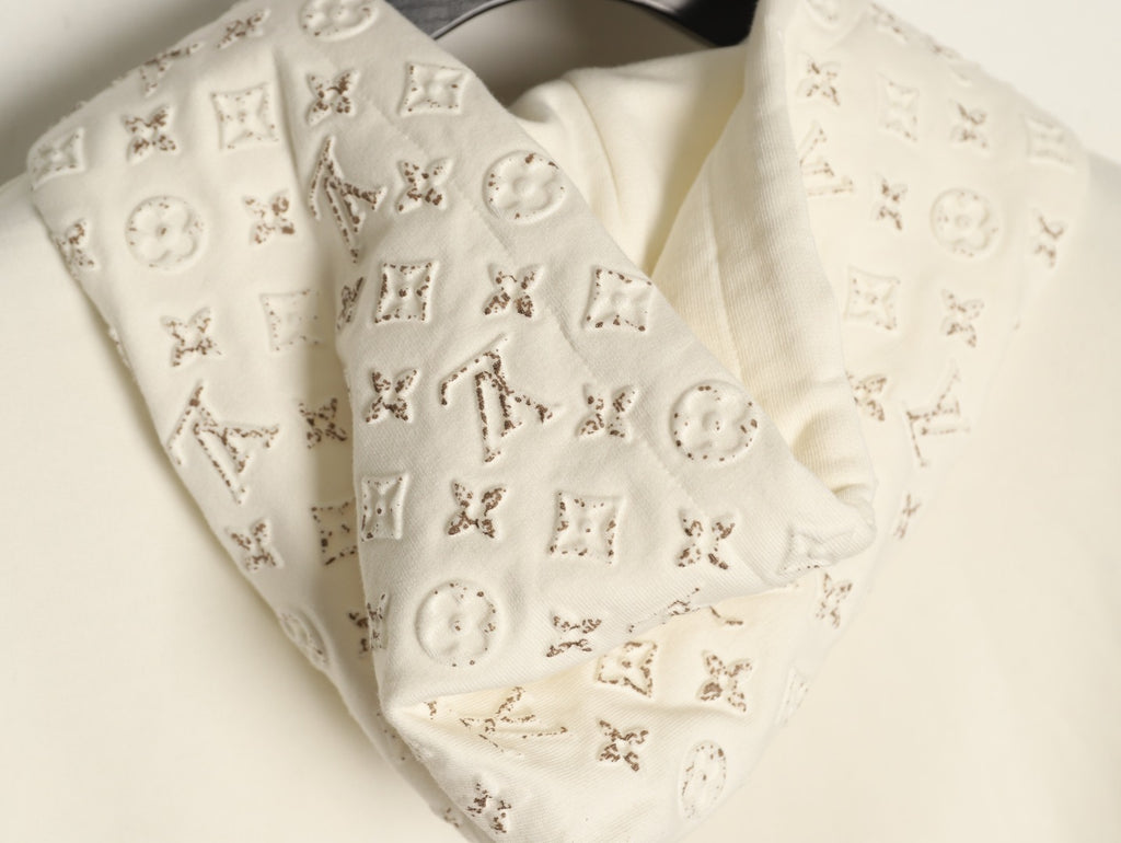 Louis Vuitton Ivory Raised-Monogram Zip Hoodie