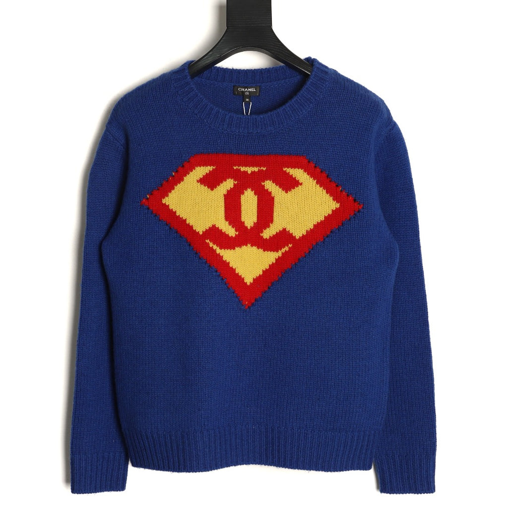 Chanel Blue Double-C Shield-Graphic Crewneck Sweater