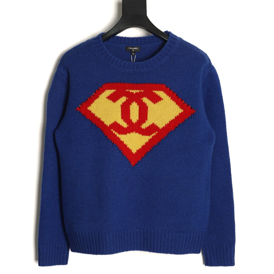 Chanel Blue Double-C Shield-Graphic Crewneck Sweater