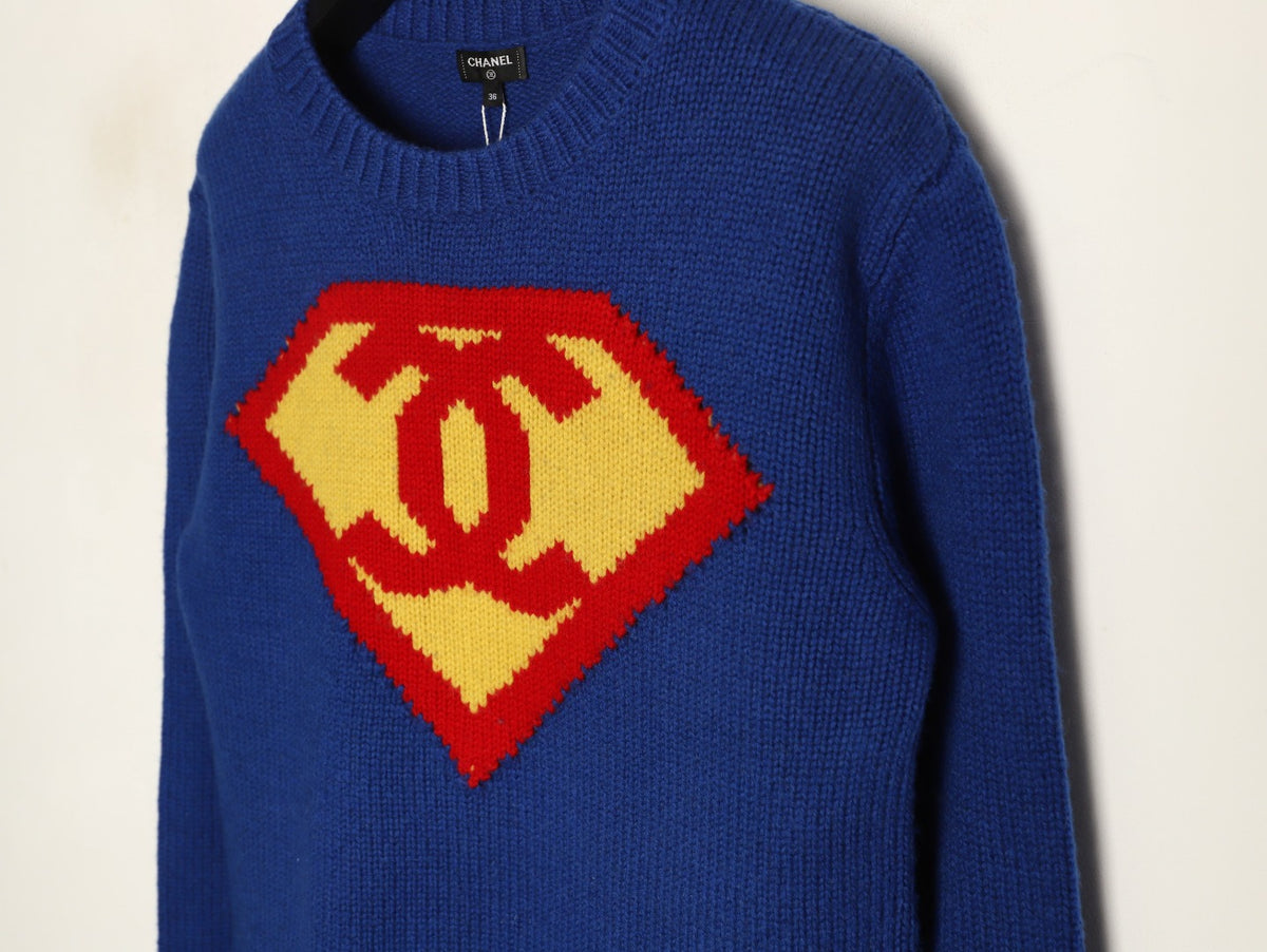 Chanel Blue Double-C Shield-Graphic Crewneck Sweater
