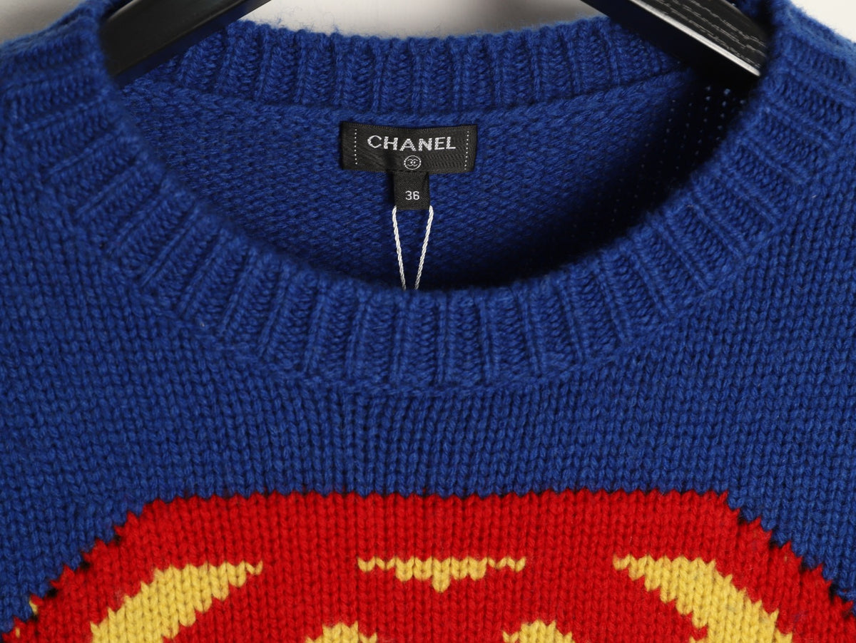 Chanel Blue Double-C Shield-Graphic Crewneck Sweater