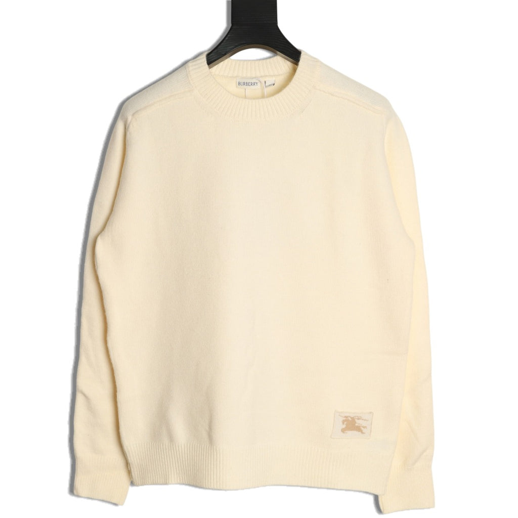 Burberry Cream Equestrian Knight-Detail Crewneck Sweater