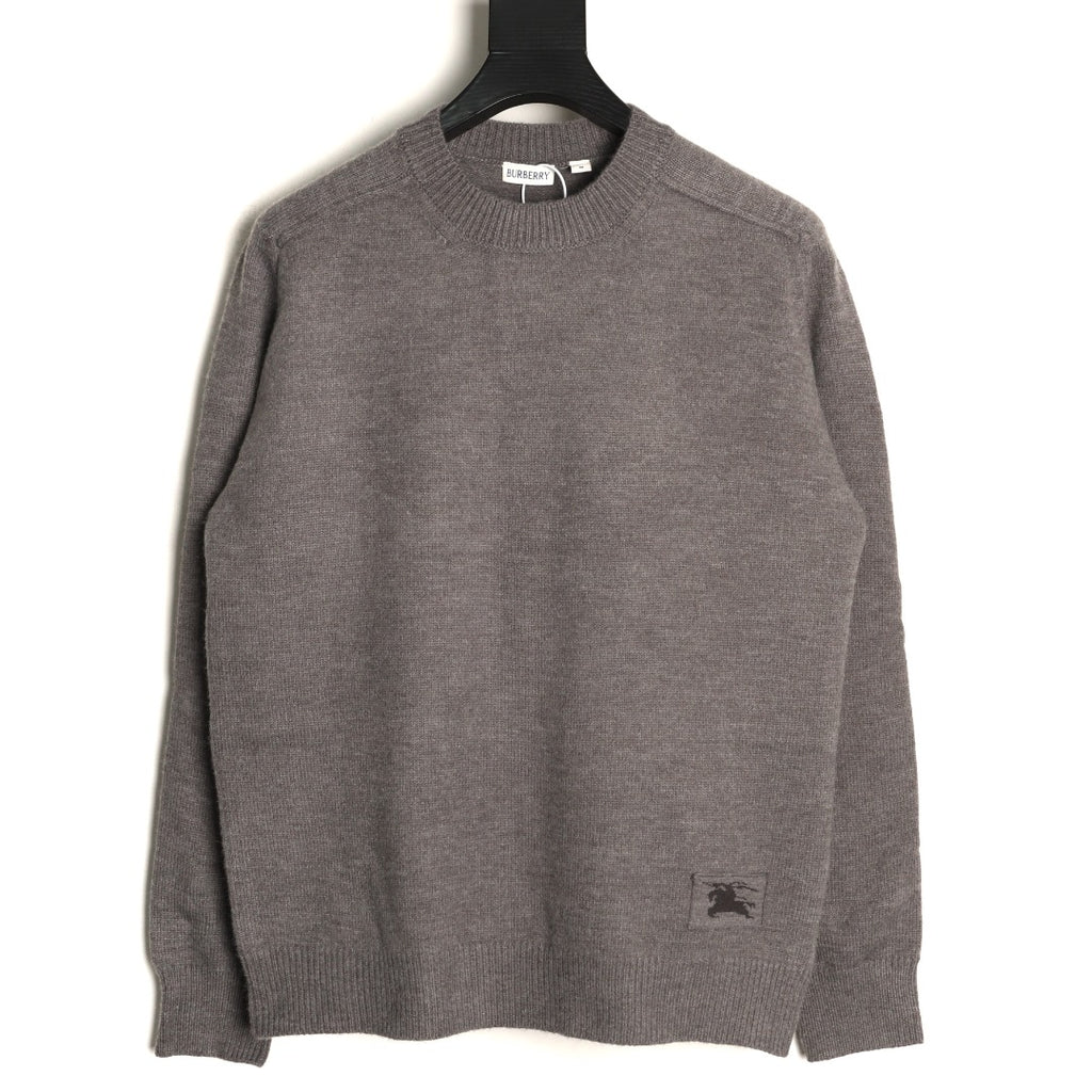 Burberry Gray Equestrian Knight-Detail Crewneck Sweater