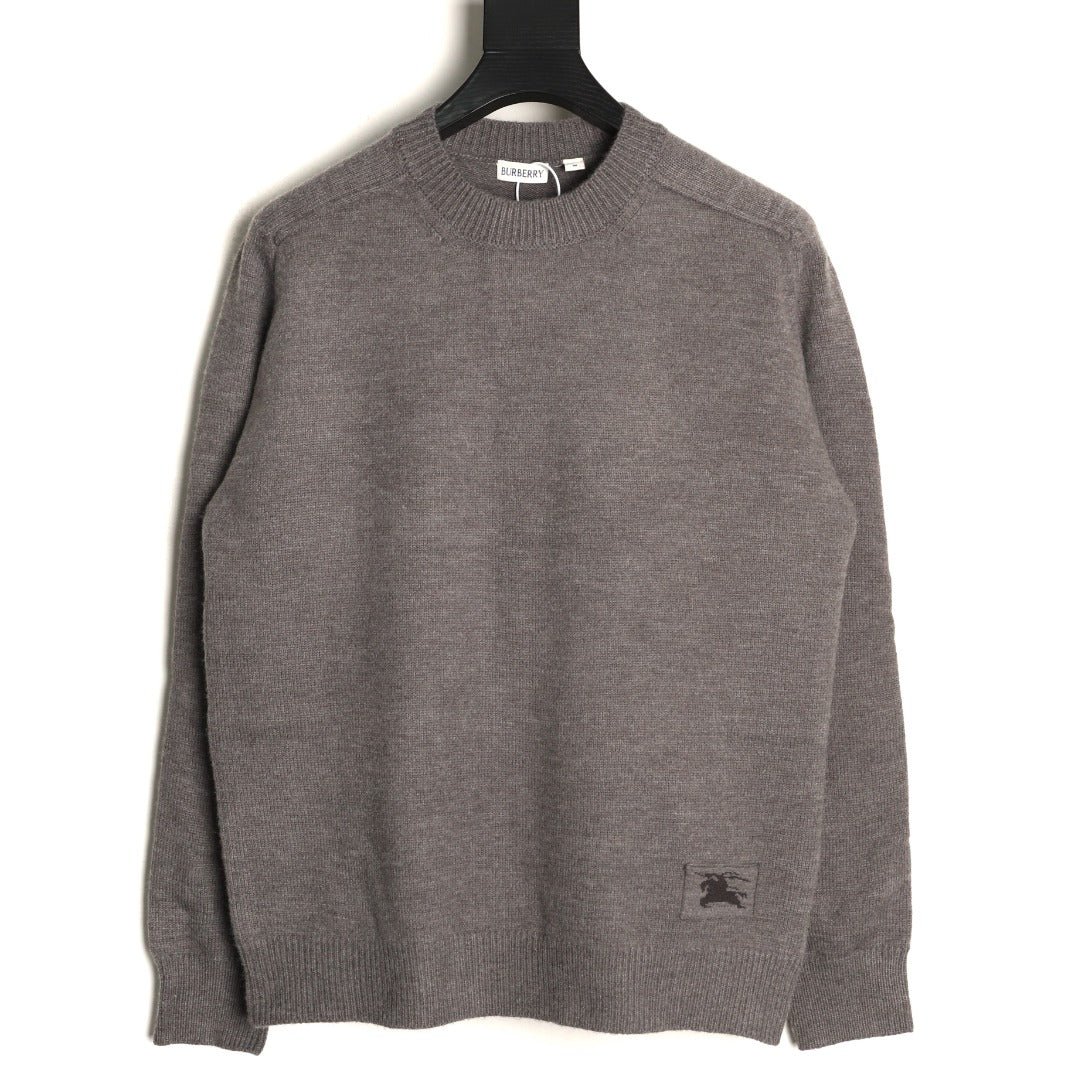 Burberry Gray Equestrian Knight-Detail Crewneck Sweater