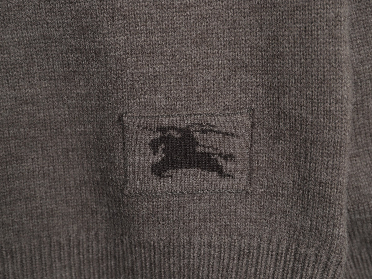 Burberry Gray Equestrian Knight-Detail Crewneck Sweater