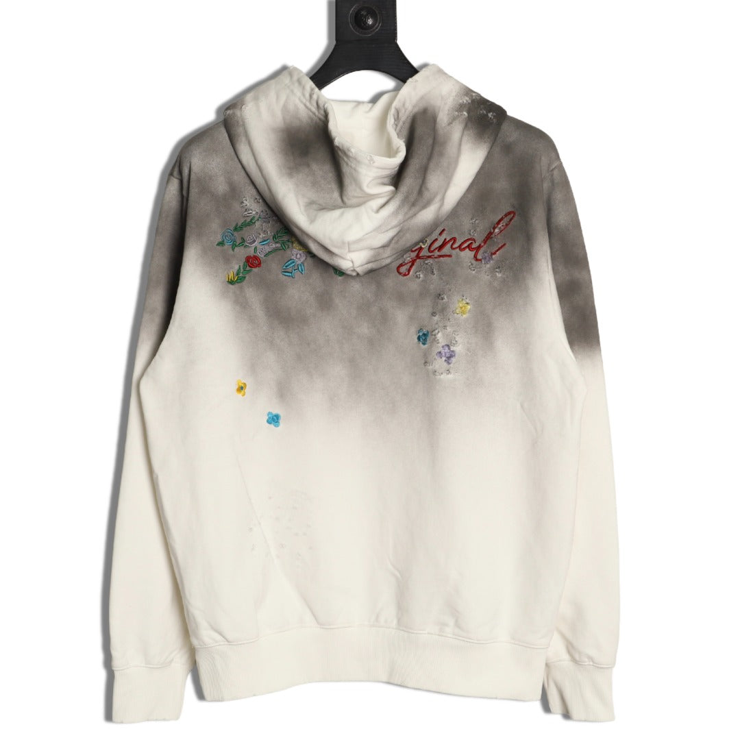 Louis Vuitton 25FW Gray-to-Ivory Floral Letter Hooded Sweatshirt