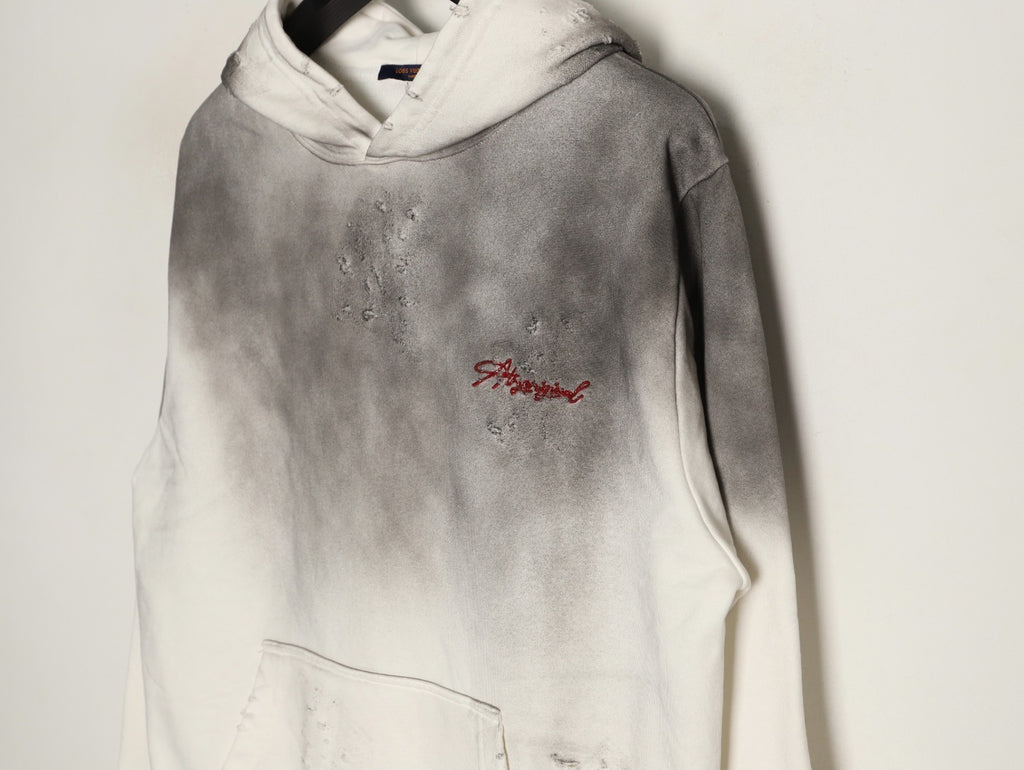 Louis Vuitton 25FW Gray-to-Ivory Floral Letter Hooded Sweatshirt