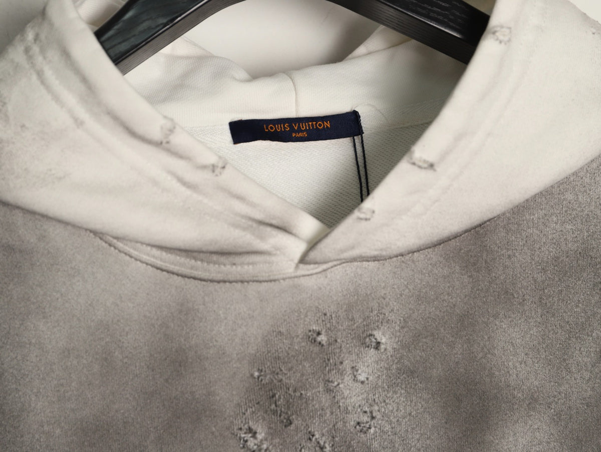 Louis Vuitton 25FW Gray-to-Ivory Floral Letter Hooded Sweatshirt
