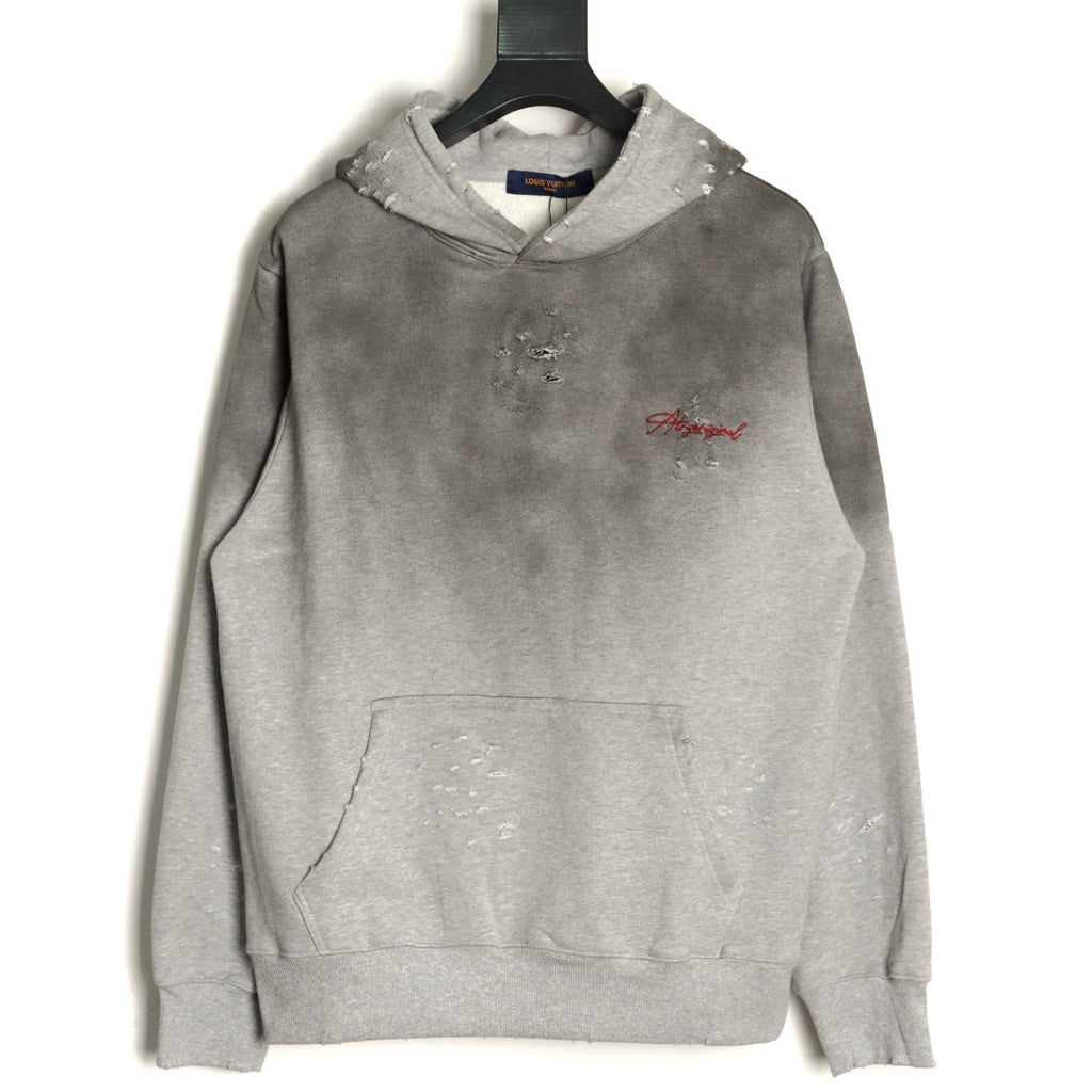 Louis Vuitton 25FW Gray Floral Letter Hooded Sweatshirt