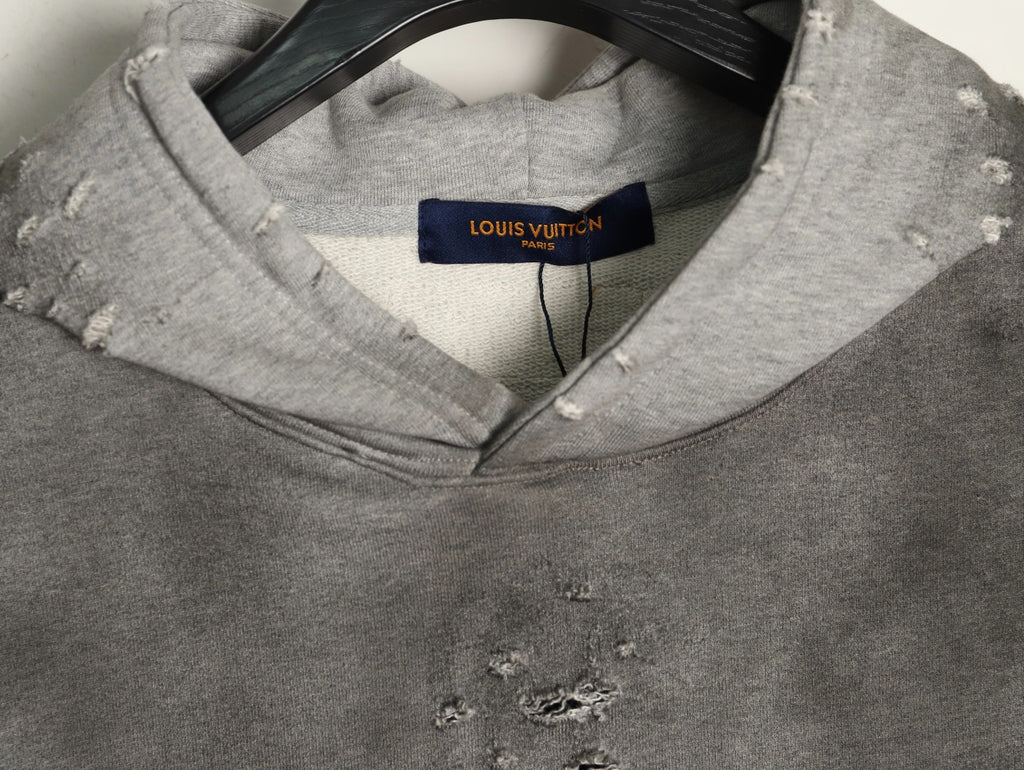 Louis Vuitton 25FW Gray Floral Letter Hooded Sweatshirt