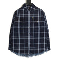 Dior CD Navy Plaid Fringed-Hem Long-Sleeve Shirt Jacket