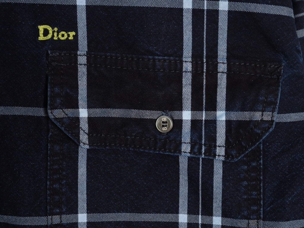 Dior CD Navy Plaid Fringed-Hem Long-Sleeve Shirt Jacket