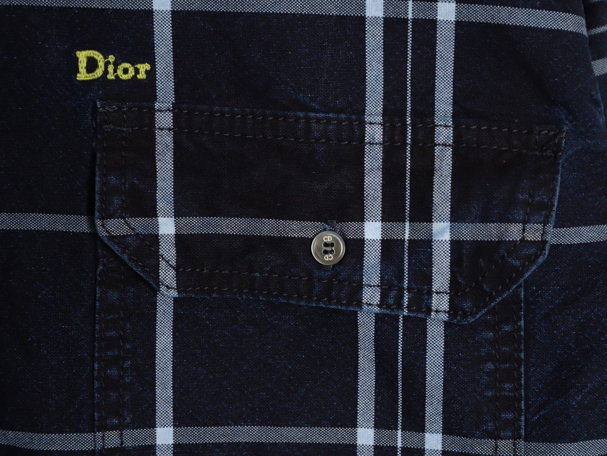 Dior CD Navy Plaid Fringed-Hem Long-Sleeve Shirt Jacket