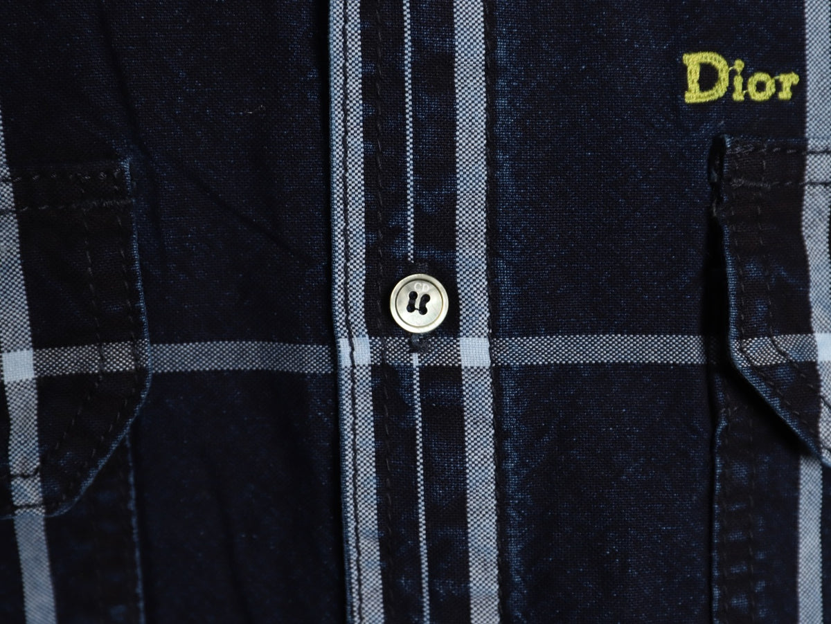 Dior CD Navy Plaid Fringed-Hem Long-Sleeve Shirt Jacket