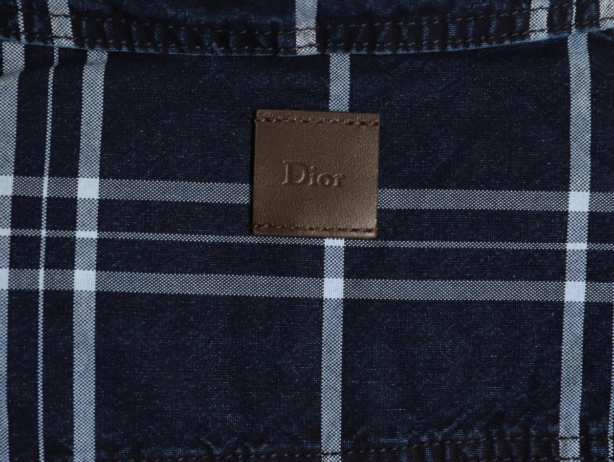 Dior CD Navy Plaid Fringed-Hem Long-Sleeve Shirt Jacket