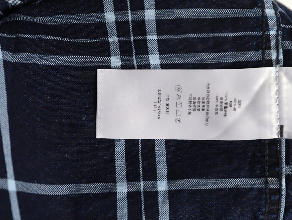 Dior CD Navy Plaid Fringed-Hem Long-Sleeve Shirt Jacket