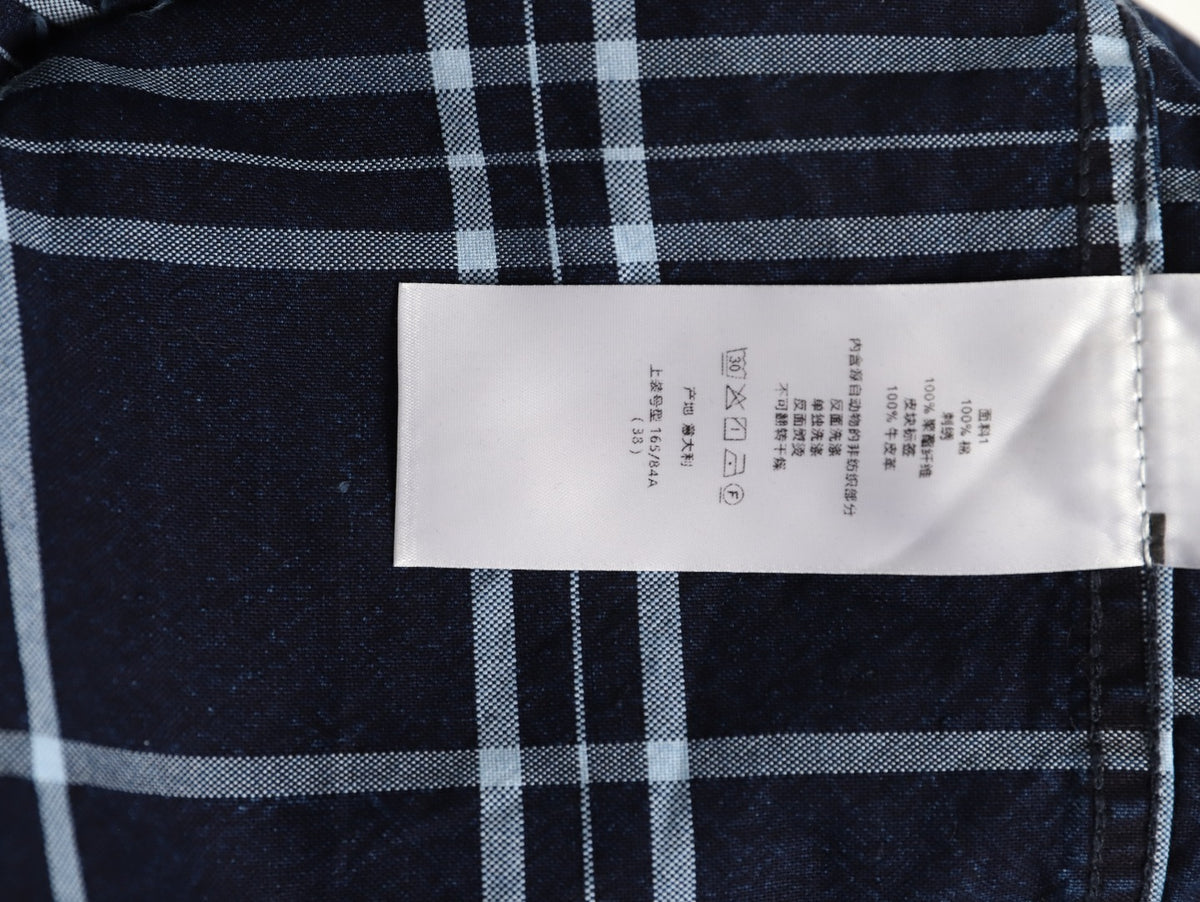 Dior CD Navy Plaid Fringed-Hem Long-Sleeve Shirt Jacket