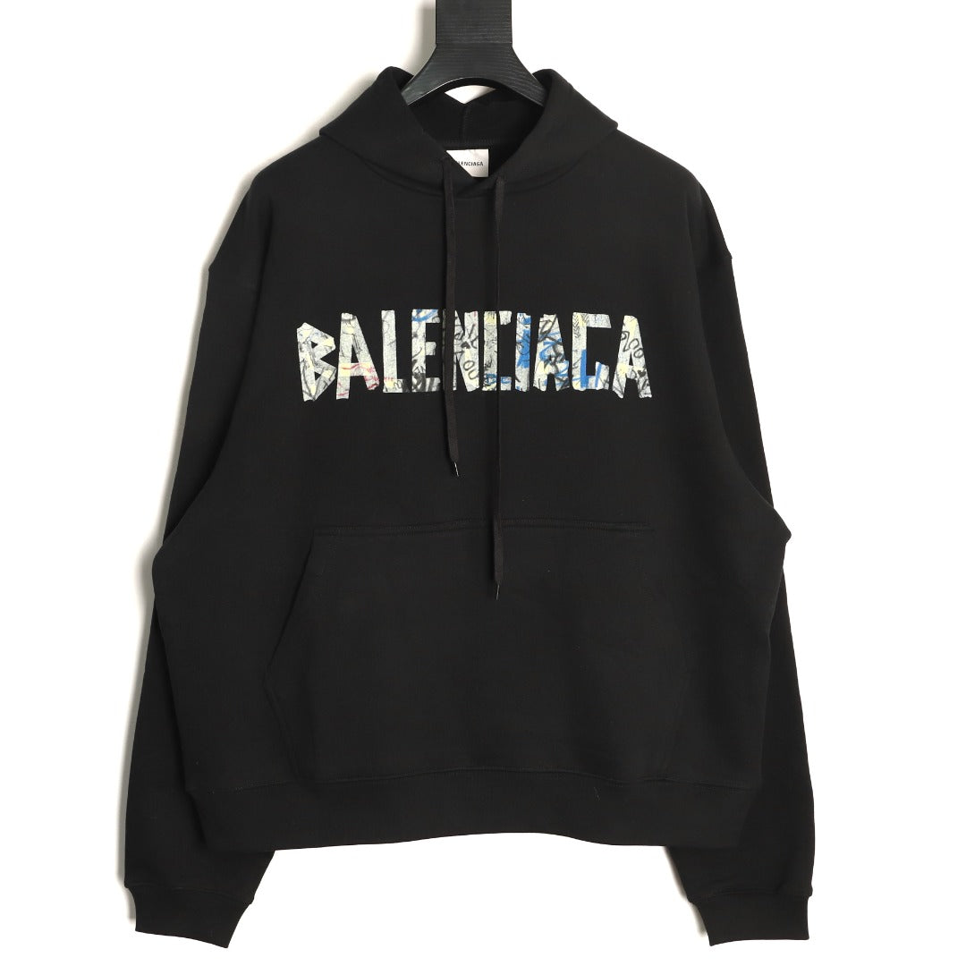Balenciaga Black Graffiti-Letter Pullover Hoodie