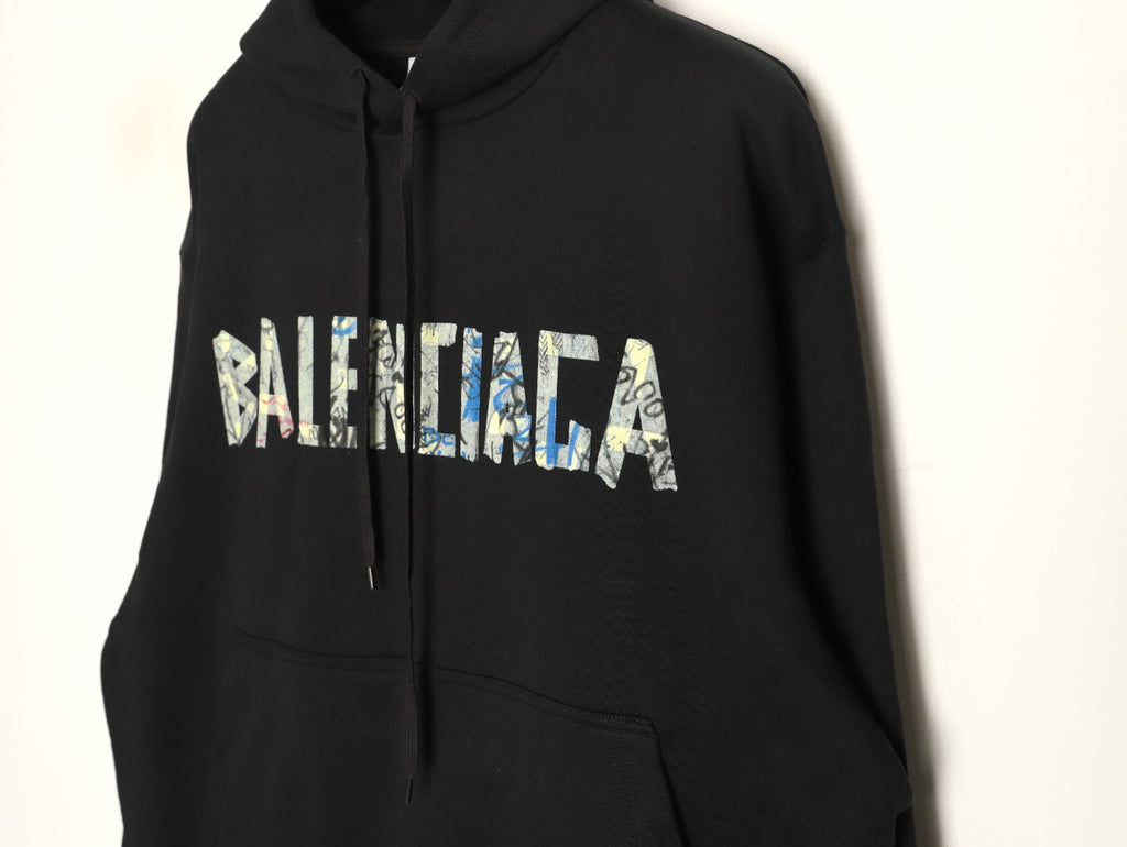 Balenciaga Black Graffiti-Letter Pullover Hoodie