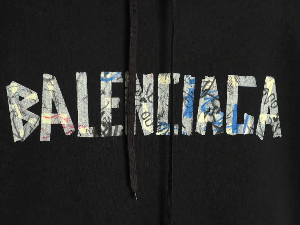 Balenciaga Black Graffiti-Letter Pullover Hoodie