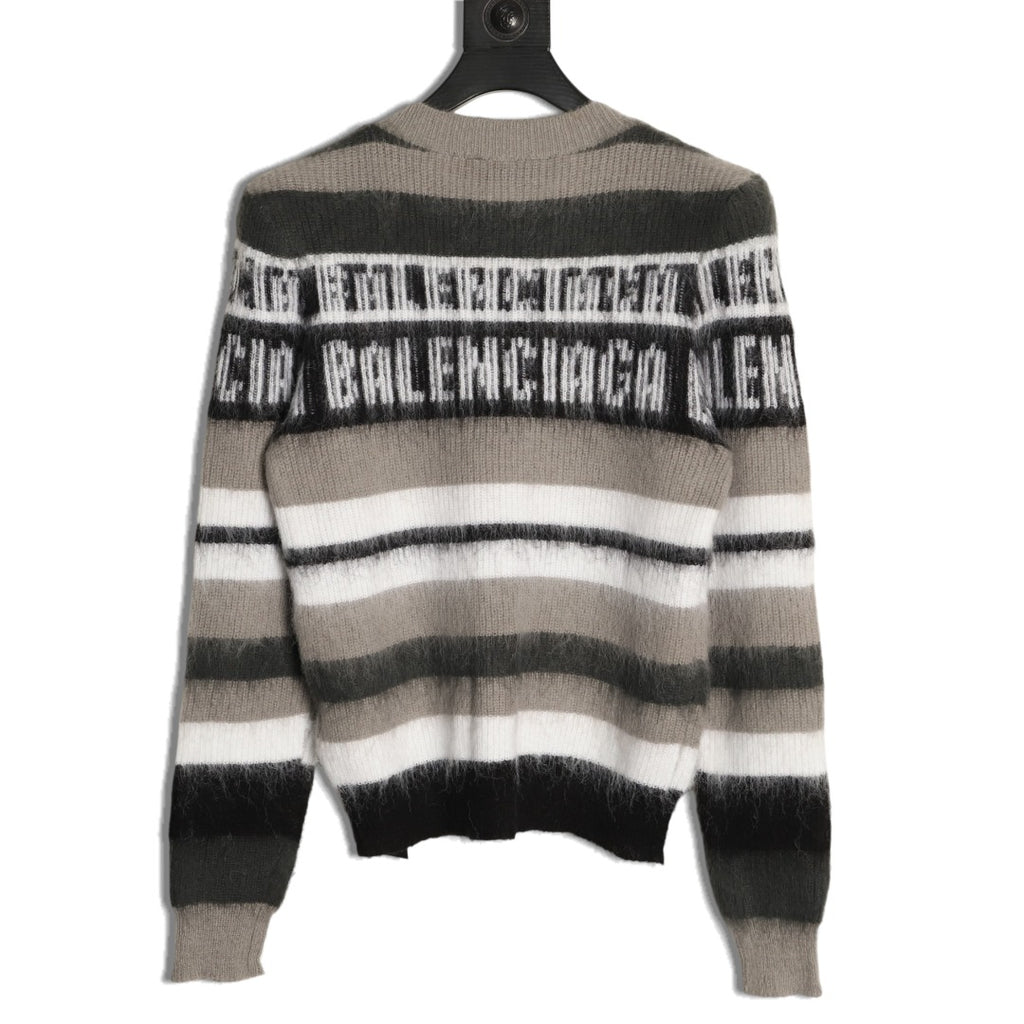 Balenciaga BLCG Gray Black and White Striped Crewneck Sweater