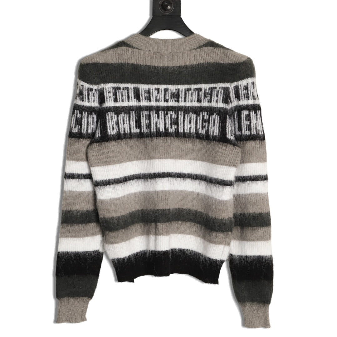Balenciaga BLCG Gray Black and White Striped Crewneck Sweater