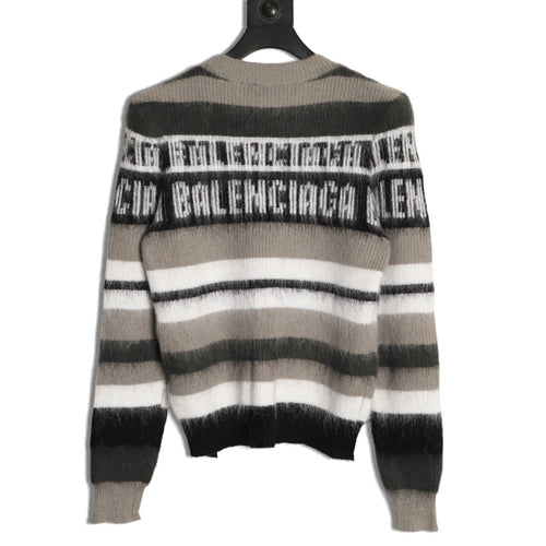 Balenciaga BLCG Gray Black and White Striped Crewneck Sweater