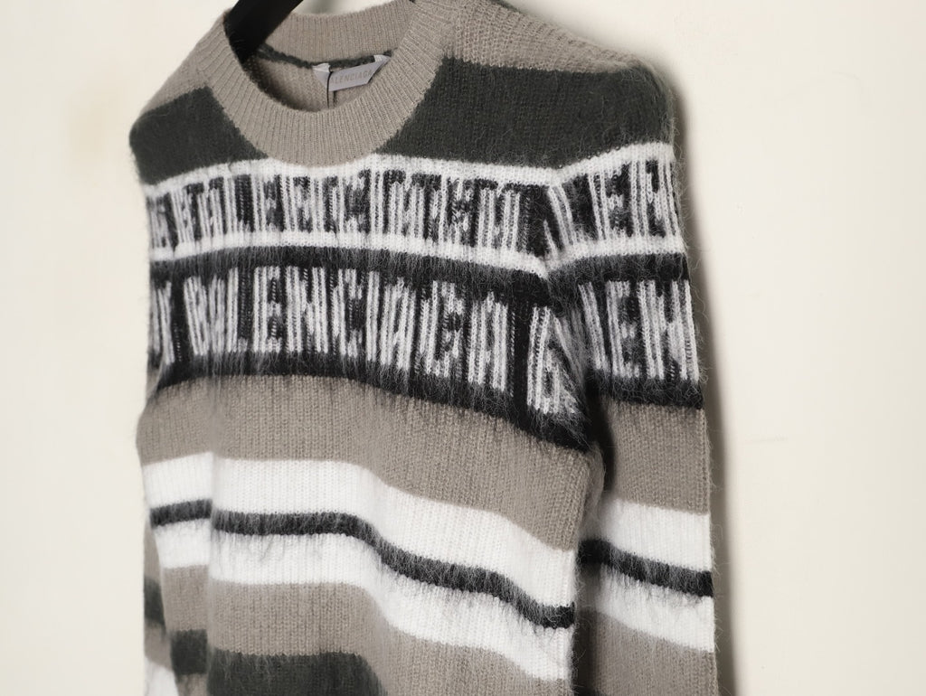 Balenciaga BLCG Gray Black and White Striped Crewneck Sweater