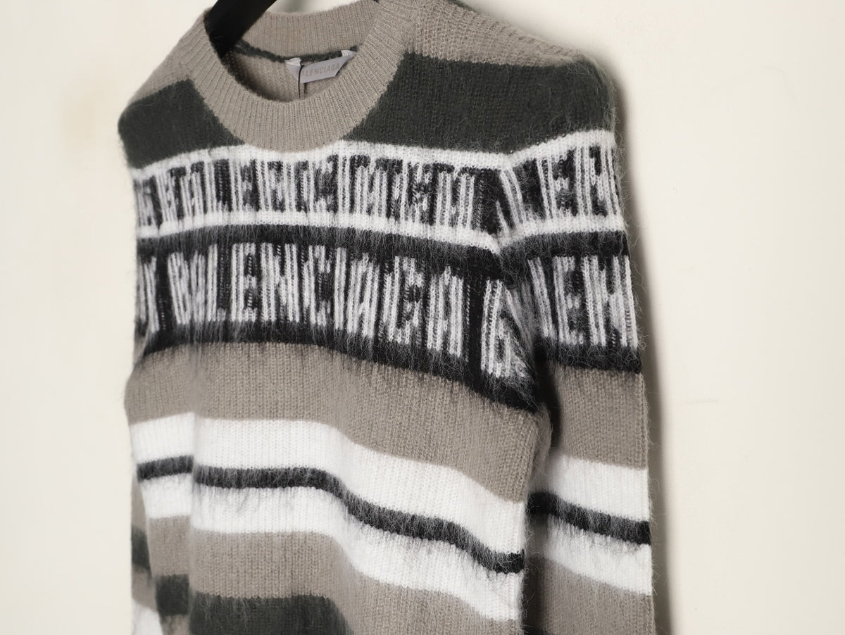 Balenciaga BLCG Gray Black and White Striped Crewneck Sweater
