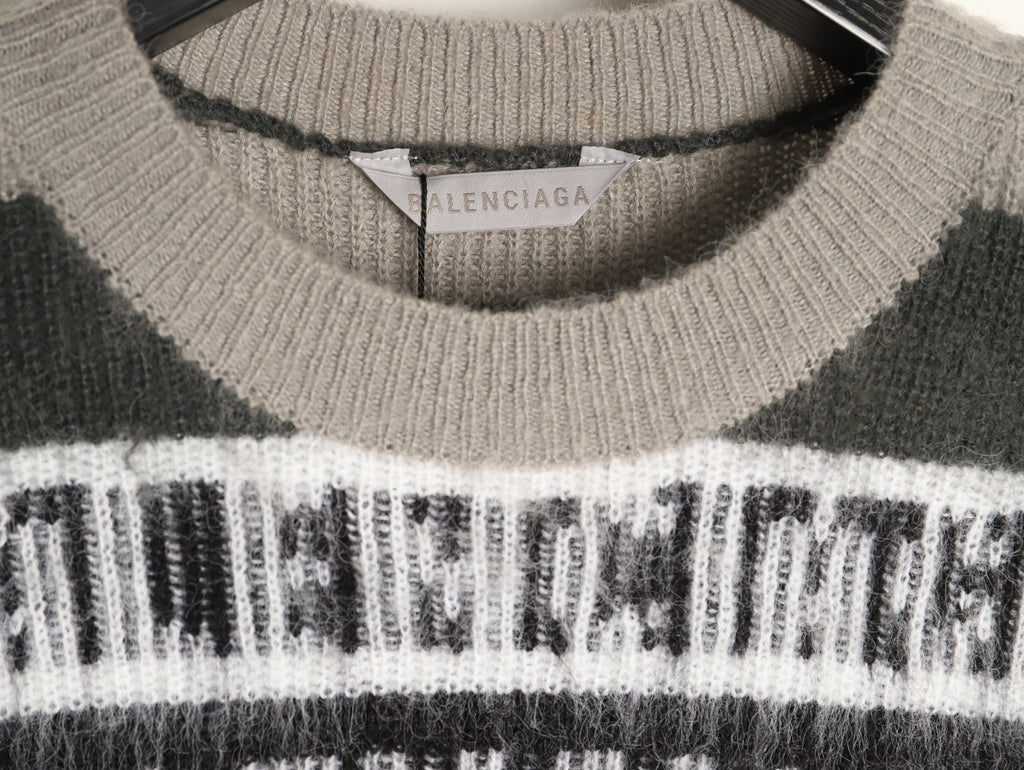 Balenciaga BLCG Gray Black and White Striped Crewneck Sweater