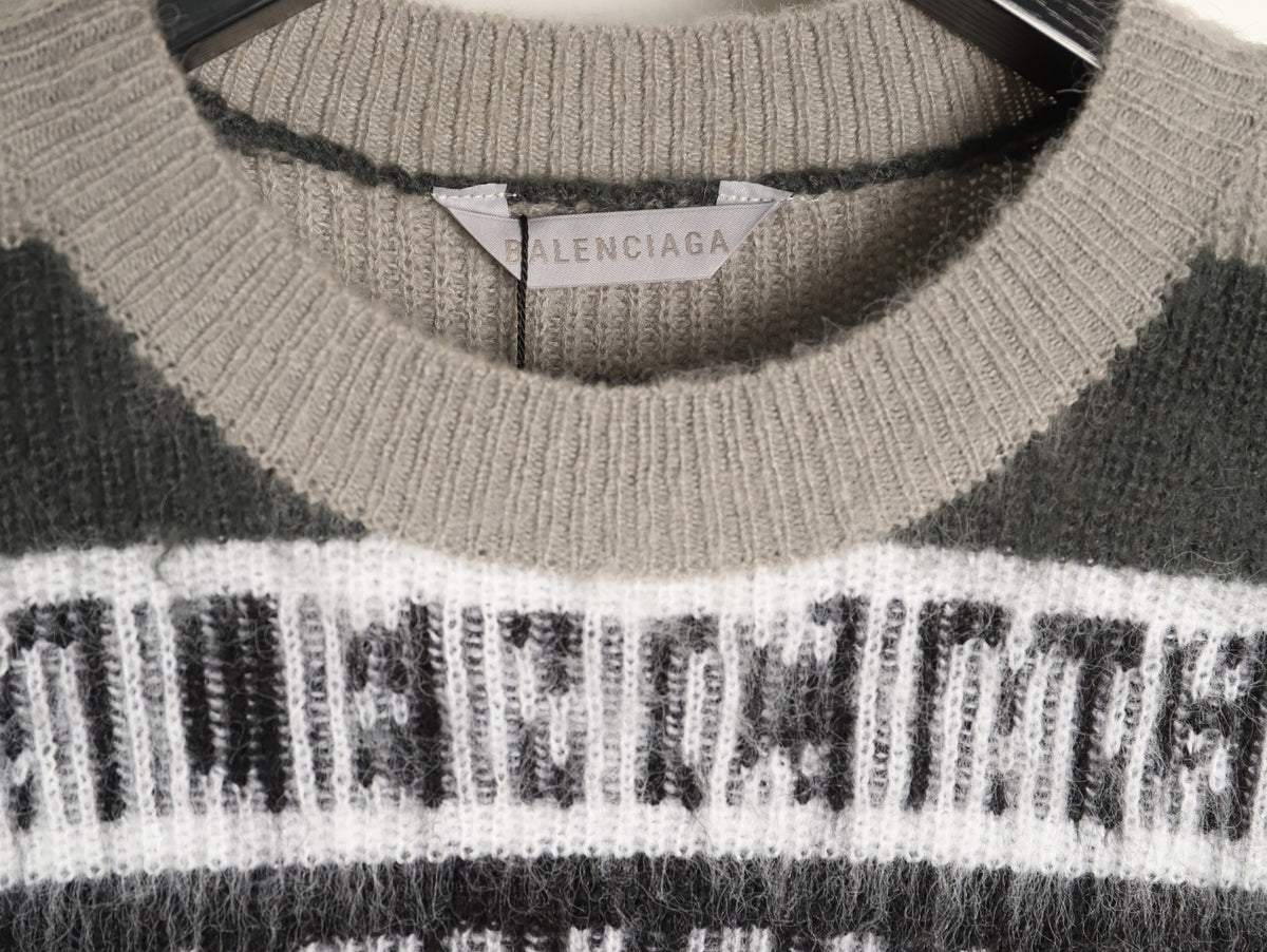 Balenciaga BLCG Gray Black and White Striped Crewneck Sweater