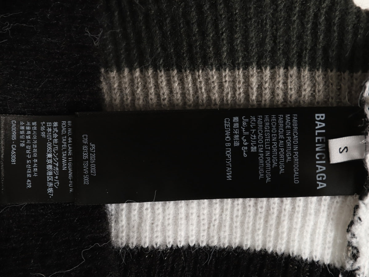 Balenciaga BLCG Gray Black and White Striped Crewneck Sweater