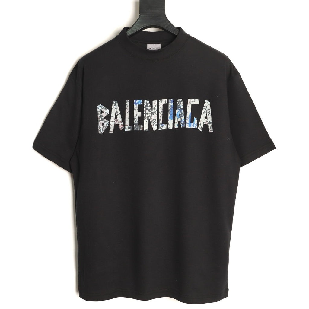 Balenciaga BLCG Black Graffiti-Letter Short-Sleeve T-Shirt