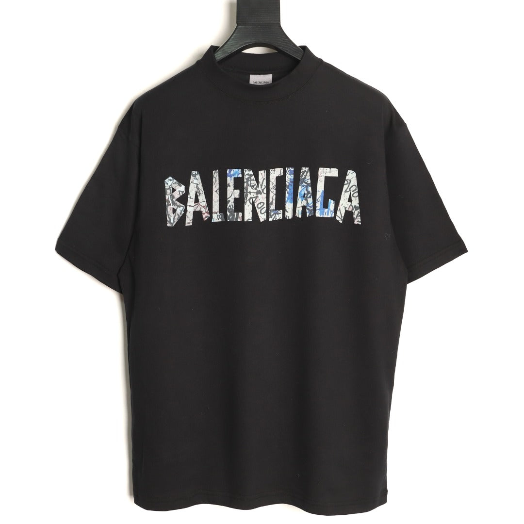 Balenciaga BLCG Black Graffiti-Letter Short-Sleeve T-Shirt